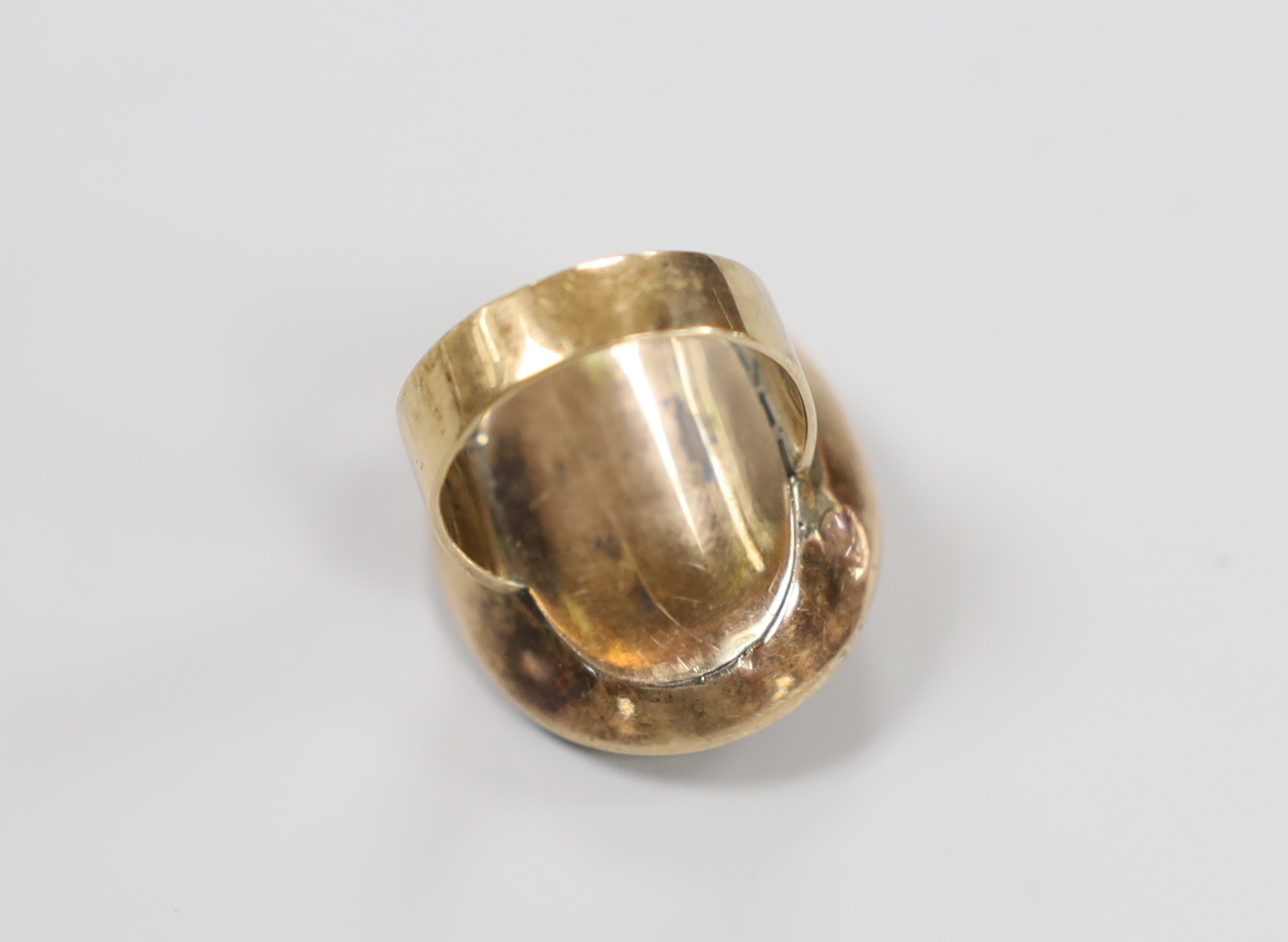 A 19th century and sardonyx cameo set oval ring, carved with the bust of a gentleman to sinister, size F/G, gross weight 8.9 grams.